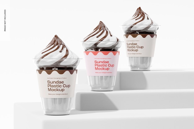 Sundae Plastic Cups Mockup, on Stairs