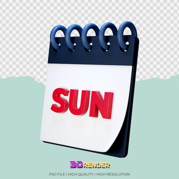 Sunday calendar red text 3d illustration rendering