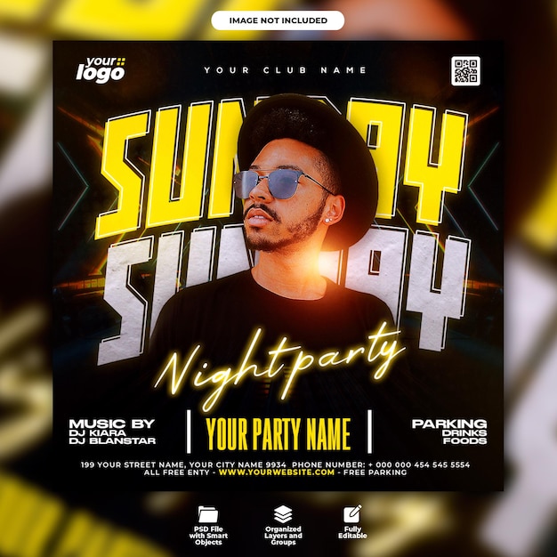 Sunday club night party flyer and social media post template