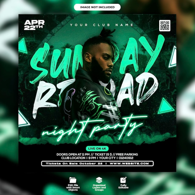 Sunday club night party flyer and social media post template