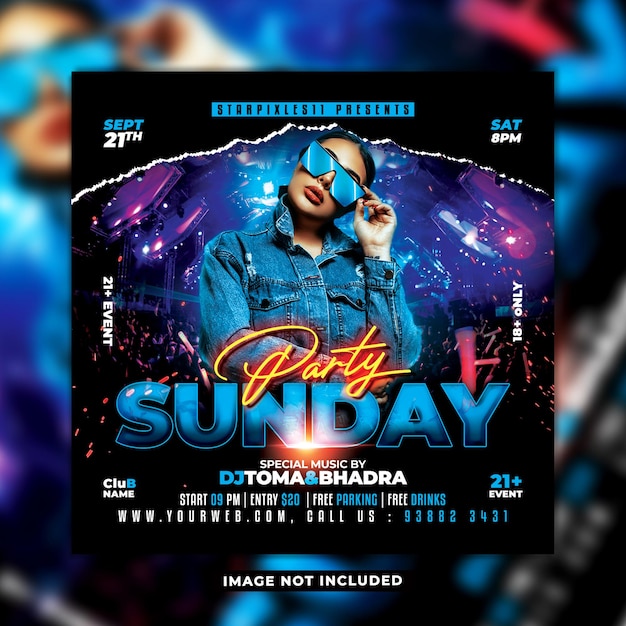 Sunday hangover dj night party club flyer template