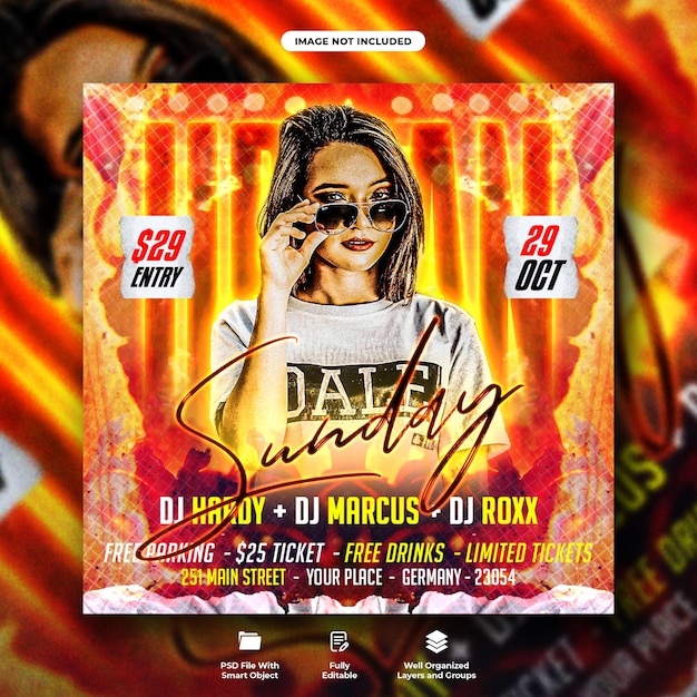 Sunday ladies night party flyer and social media post template