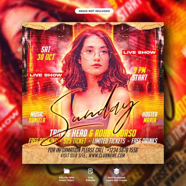 Sunday ladies night party flyer and social media web banner template