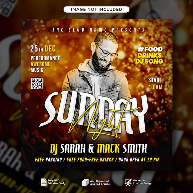 Sunday night club dj party flyer social media post web banner