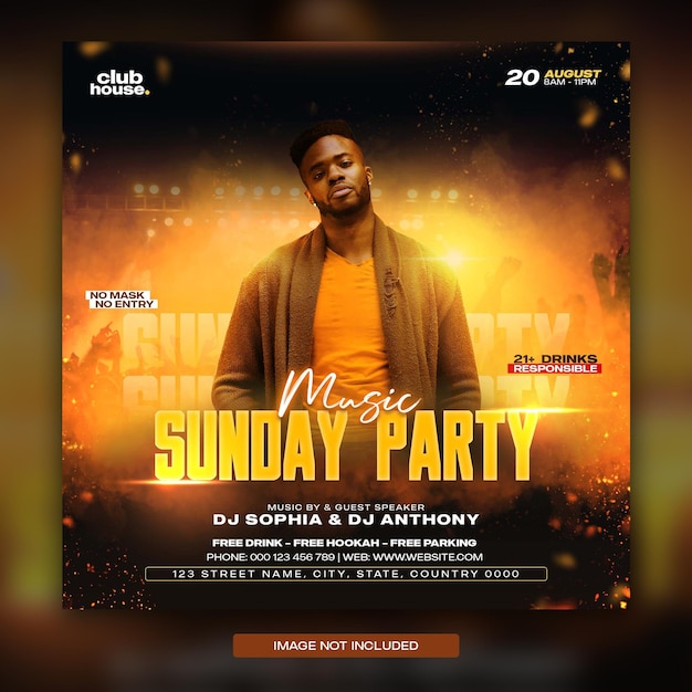 Sunday Night club music dj party flyer social media post and web banner