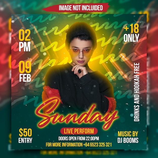 Sunday night club party flyer social media post and web banner template PSD