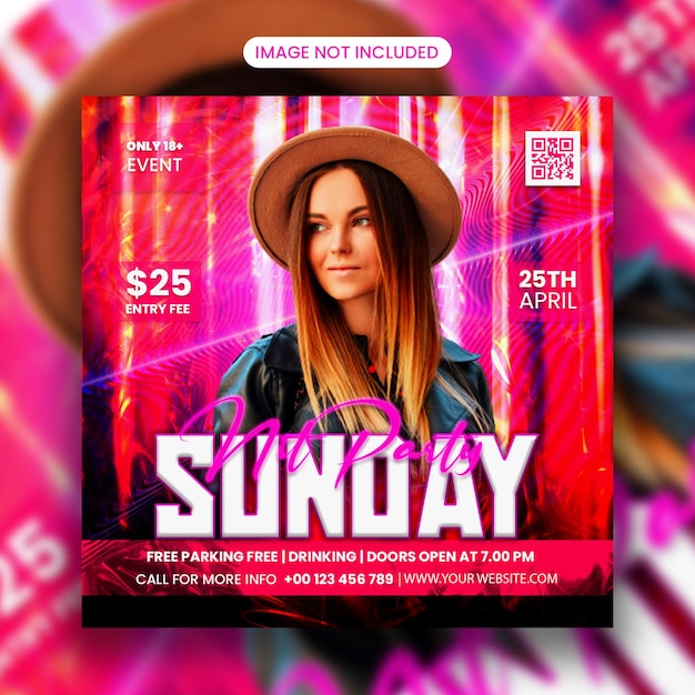 Sunday Night Dj Club Party Flyer Social Media Post and Web Banner