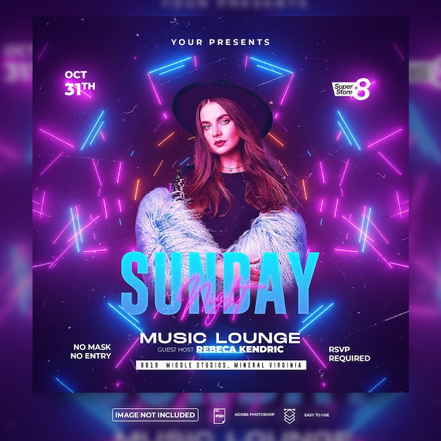 Sunday Party Or Night Club Party Event Flyer Or Social Media Post Template