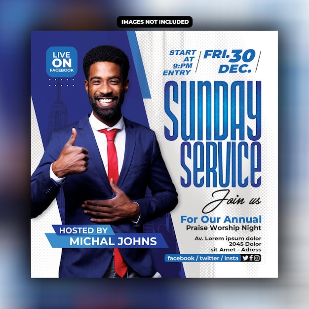 Sunday Service Church Flyer social media post template