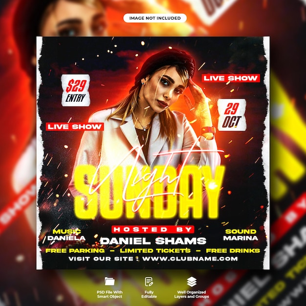 Sundays night party flyer and instagram poster template