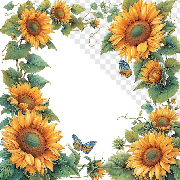 Sunflower Border with Vines and Butterflies White Paper