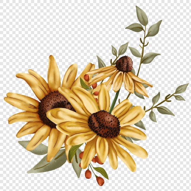 Sunflower Flower Floral PNG Clipart Illustrations with Rustic Autumn Fall Style