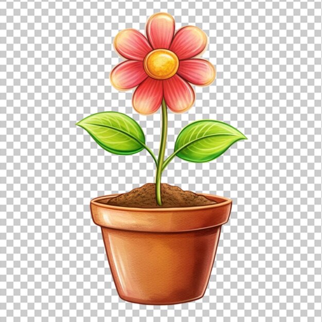 PSD sunflower in a pot on a transparent background