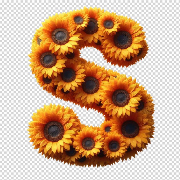 sunflowers are arranged in a row with the letter s on it