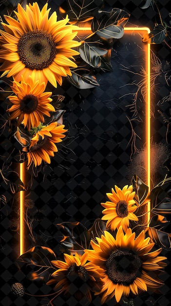 PSD sunflowers on a black background with a yellow light behind them