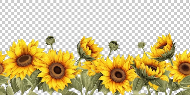 Sunflowers Footer Border Seamless Tile Isolated on Transparent Background