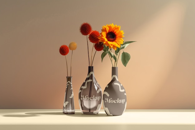 PSD sunflowers in vase mockup