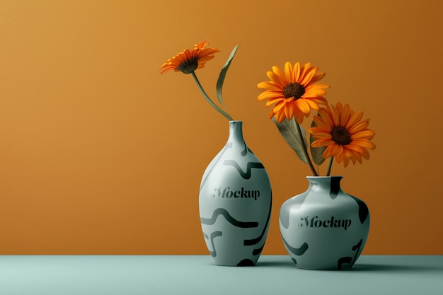 PSD sunflowers in vase mockup