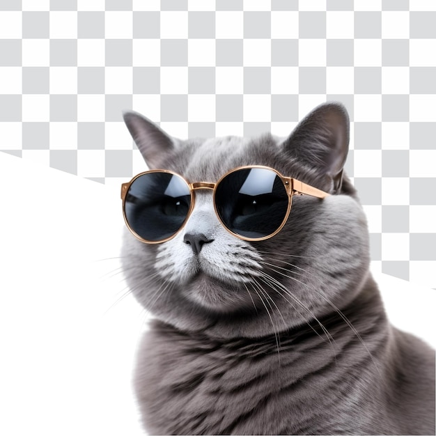 In sunglasses the cool grey cat is beautiful and ready for summer