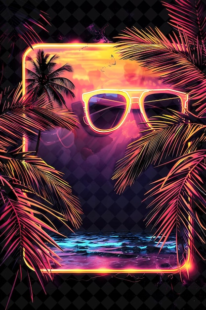 sunglasses on a tropical beach with a sunset in the background