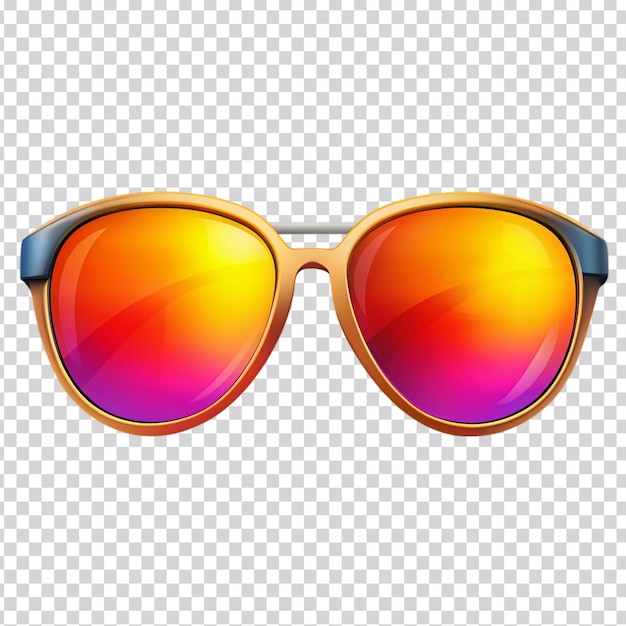 Sunglasses with yellow lenses and blue frames on transparent background