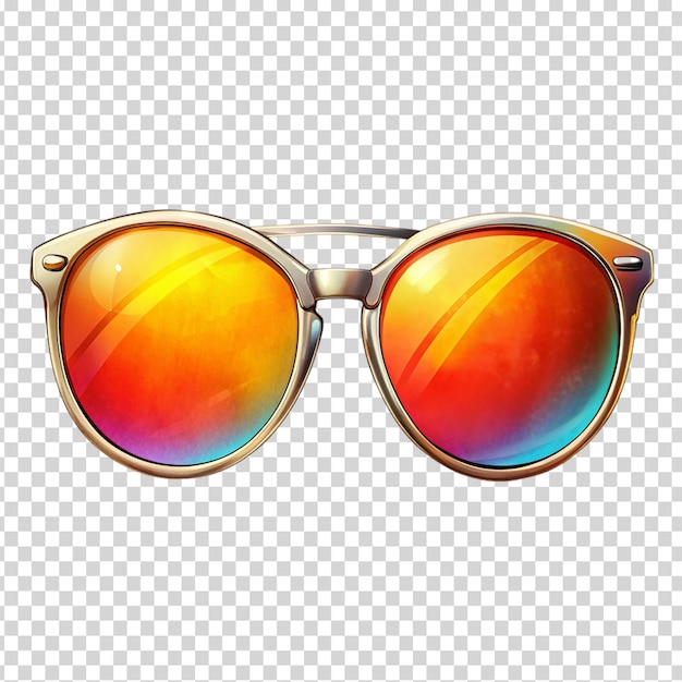 Sunglasses with yellow lenses and blue frames on transparent background