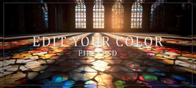 PSD sunlight streaming through stained glass windows