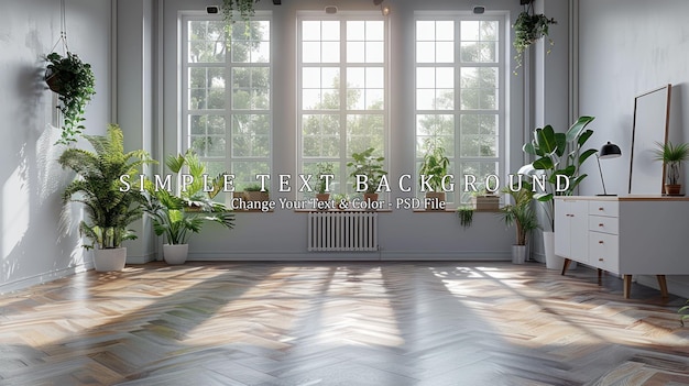 Sunlit Room with Greenery and Herringbone Floor