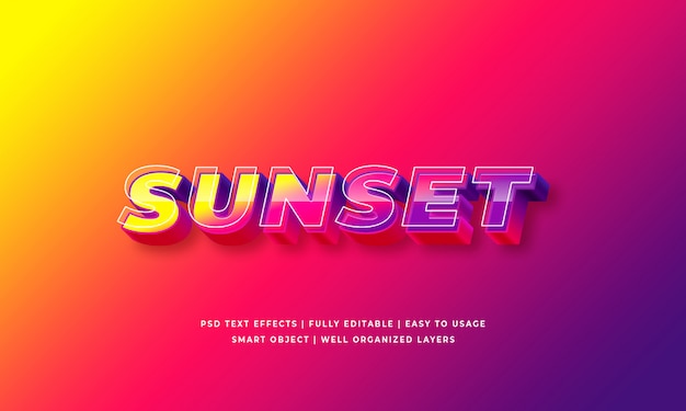 PSD sunset 3d text style effect 