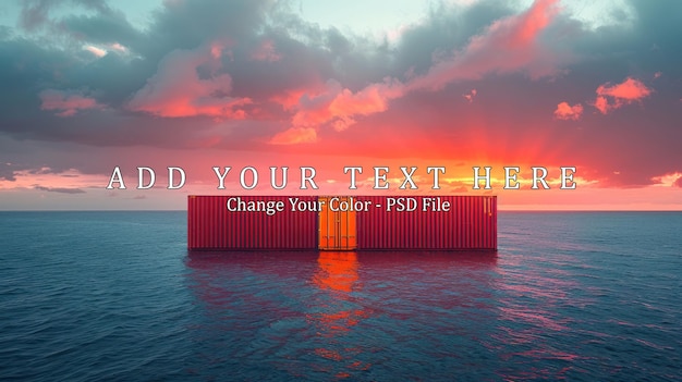 PSD sunset over the sea with container