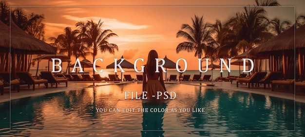 PSD sunset silhouette at a tropical resort