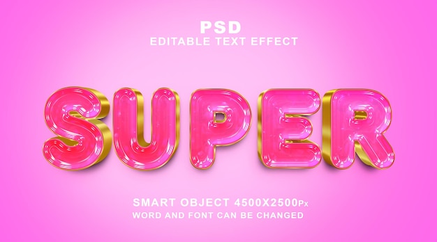 Super 3d editable photoshop text effect template with cute background