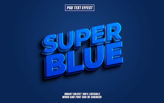 PSD super blue text effect font editable typography 3d text