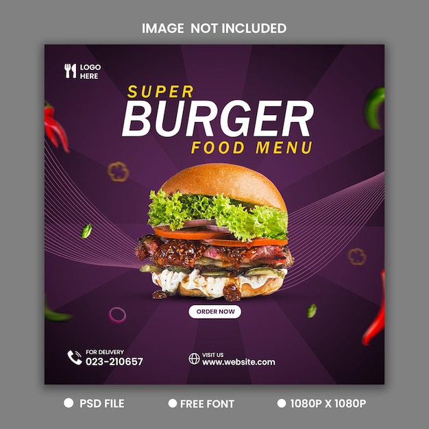 Super Burger Food Social Media Facebook and Instagram Post Design Template