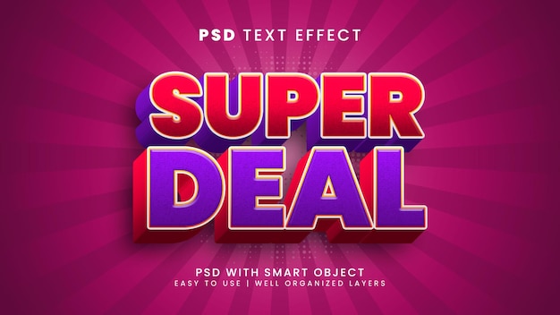 PSD super deal 3d editable text effect with discount and sale text style