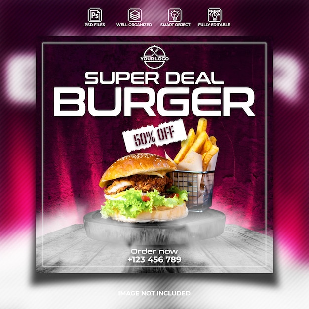 Super deal burger social media feed post template