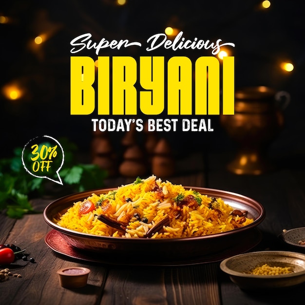 super delicious biryani food banner and restaurant social media banner or Instagram post template de