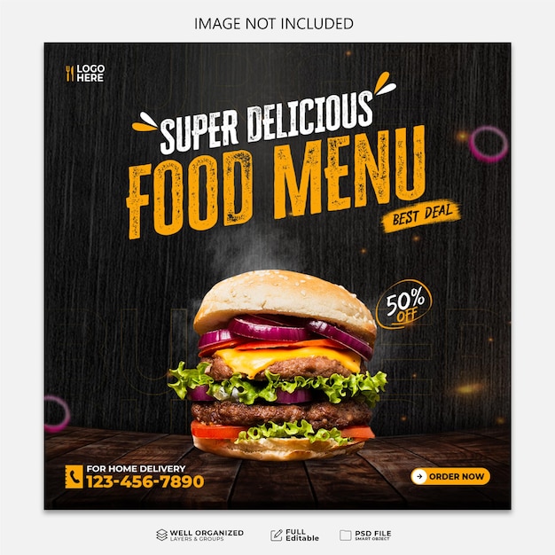 Super delicious burger facebook post template design