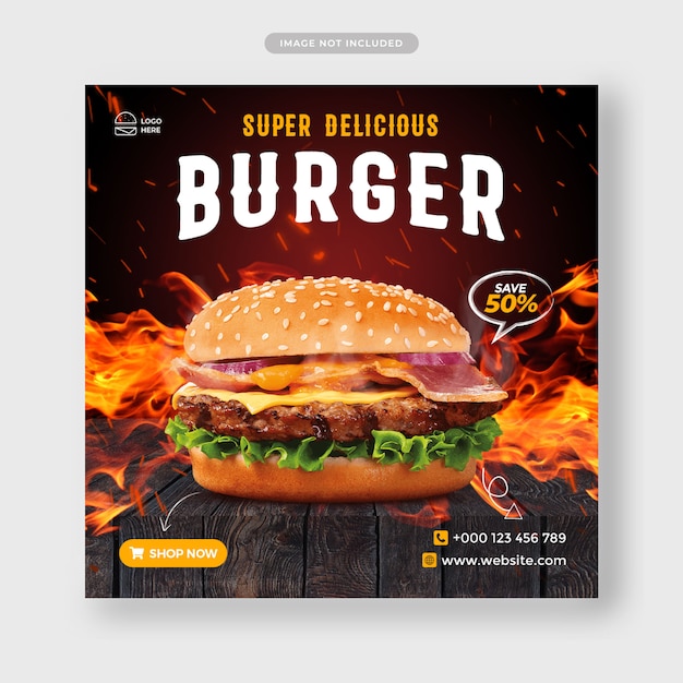 Super Delicious burger and food menu facebook cover template