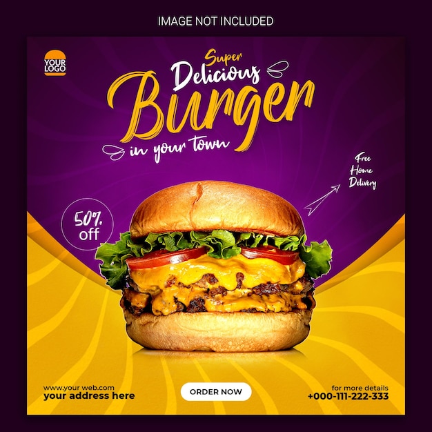 super delicious burger food menu and restaurant banner