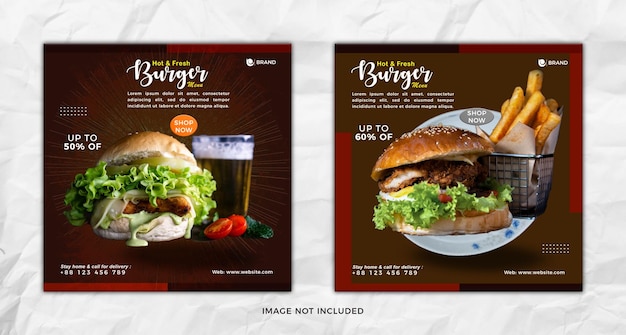 Super delicious burger and food menu social media post design template Premium Psd