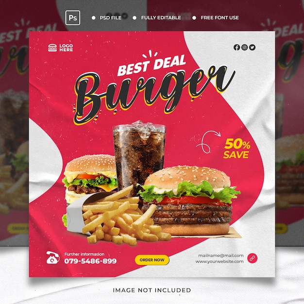 Super delicious burger instagram post design template