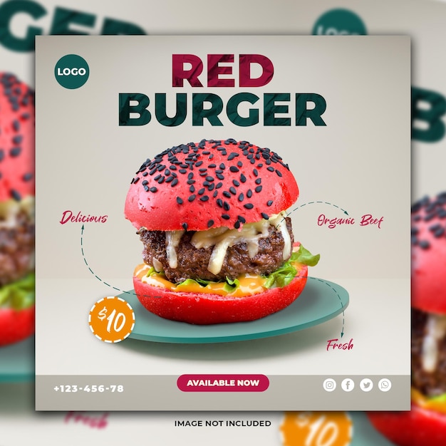 Super delicious burger instagram post design template