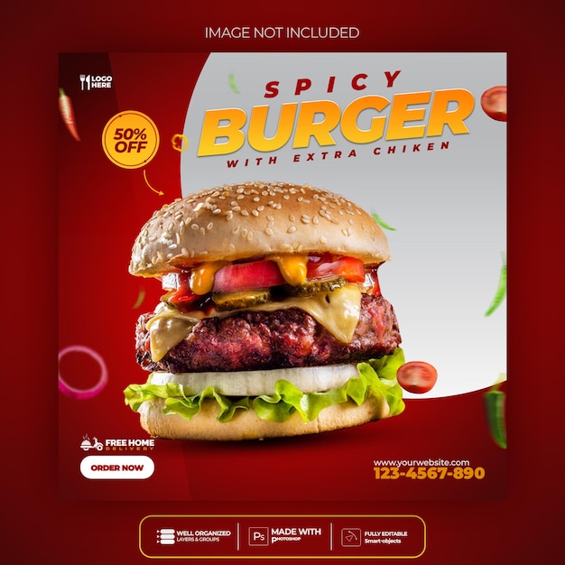 Super delicious burger instagram post design template