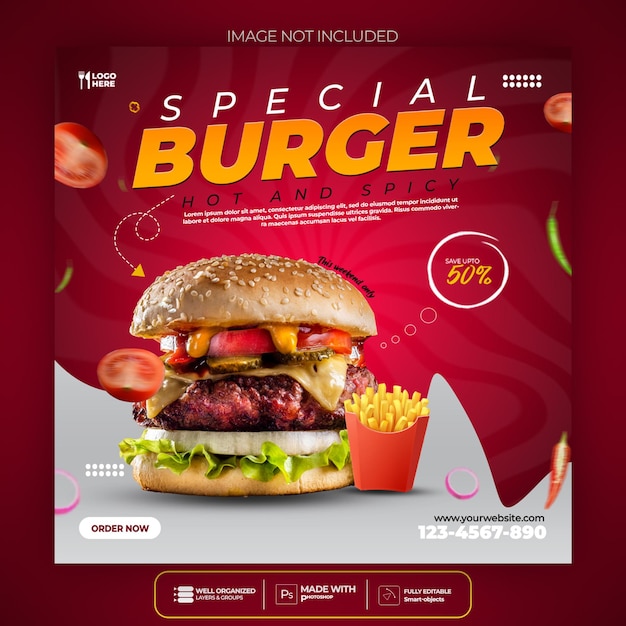 Super delicious burger instagram post design template