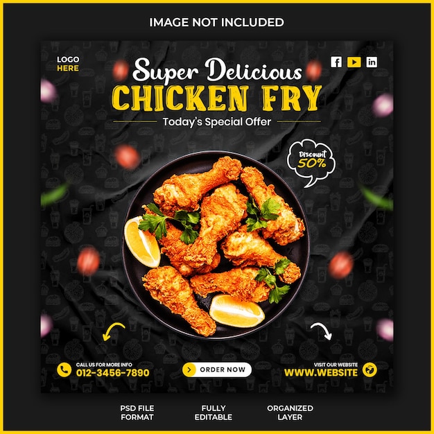 Super delicious chicken fry restaurant promotion social media instagram post banner template design