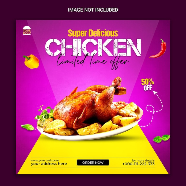 super delicious chicken social media post design.