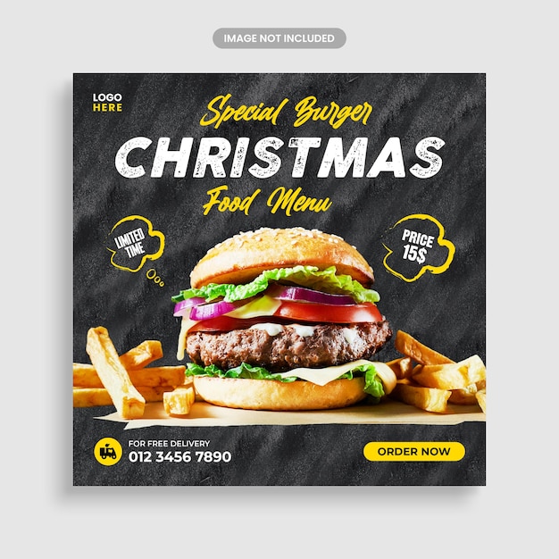 Super delicious food burger instagram post christmas design template