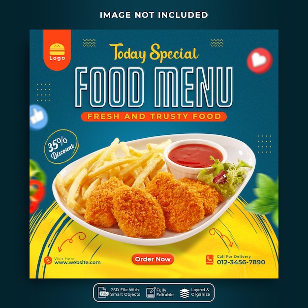 Super Delicious food menu social media post banner design