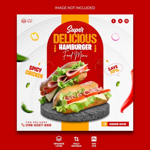 Super delicious hamburger food menu Instagram post design